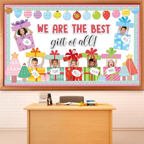 Christmas Bulletin Board Set Christmas DIY Photo Craft Gift Boxes Bulletin Board Decoration We are The Best Gift of All Cutouts for Xmas Holiday Preschool Classroom Chalkboard Wall Door Decor