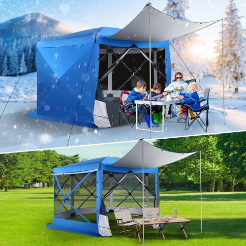 Image of COBIZI 12x12 FT Pop Up Canopy Extendable Tent, Gazebos On Clearance with Removable Roof, Screened in Gazebo with sidewalls, Screen Tents Portable carpas para Patio for Outdoor Camping,Backyard,Blue