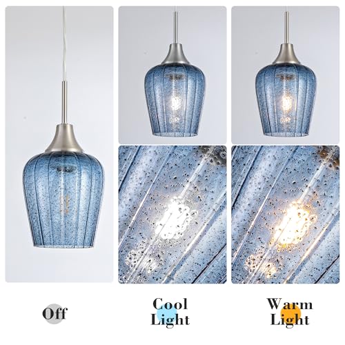 Image of Viinew Dark Blue Seeded Glass Lamp Shade, 5.4 inch Art Glass Light Cover