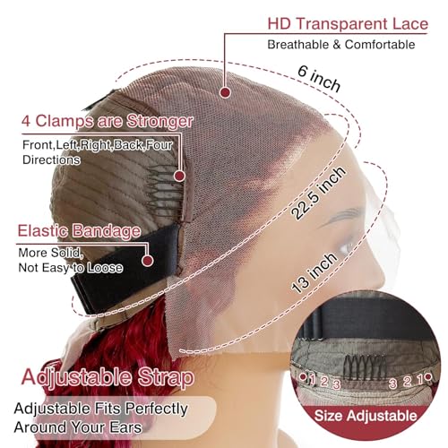 Image of Nsvnsv 30 Inch Burgundy Wig Human Hair 99j Burgundy13x6 Deep Wave Lace Front Wigs Human Hair Pre Plucked 180% Density HD Transparent Lace Frontal Wigs for Black Women Red Colored Wig