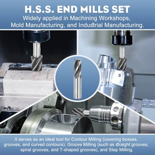 Image of 6PCS H.S.S End Mill Set - Bridgeport End Mills 4 and 6 Flute, Cutting Dia 3 /4-1 Inch, 3 /4 inch Weldon Shank, Industrial Tools for Versatility and Precision Hard Alloy Steel