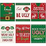 12 Pieces Christmas Party Wine Bottle Decorations, Christmas Wine Bottle Label Stickers Xmas Wine Bottle Cover Gift Set for Christmas Party Decor Supplies, 6 Styles (Ugly Sweater Style)