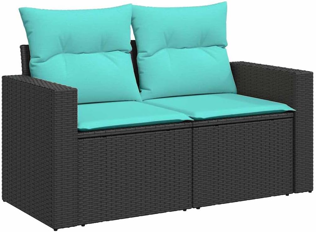 6 Piece Patio Sofa Set with Cushions Black Poly Rattan Outdoor Furniture Set Garden Seating Ensemble for Outdoor Backyard