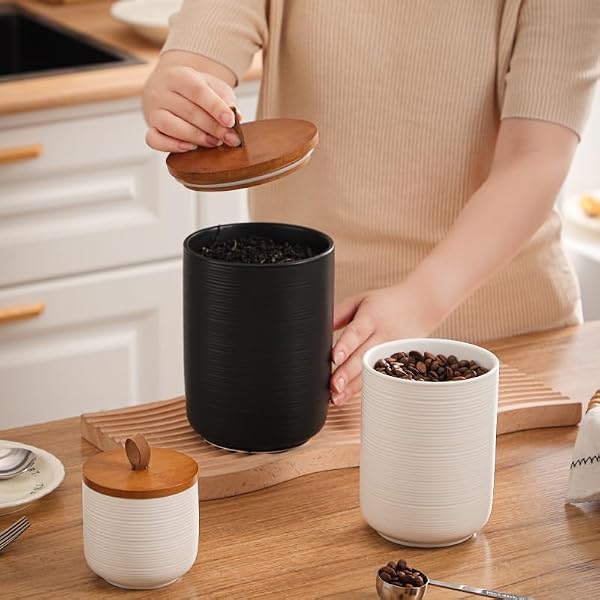Comeon Ceramics Canister with Lid, Matcha Container Jar for Spice Sugar Tea Bag Coffee Canister Sets for Kitchen Counter with Bamboo Lid (Black) by Comeon - Image 6