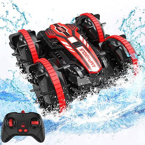 Qida Toys For 6-12 Year Old Boys Amphibious Remote Control Car For Kids 2.4 Ghz Rc Boat 4Wd Waterproof Monster Truck Outdoor Rc Vehicle Off Road Stunt Car Birthday Gift Water Beach Pool Toys(Red) #TOP3