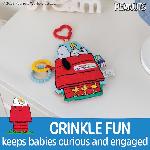 Image of Kids Preferred Peanuts Snoopy Sensory Crinkle Teether Toys for Newborn Baby Boys and Girls with On-The-Go Clip for Stroller and Car Seat, 10 inches
