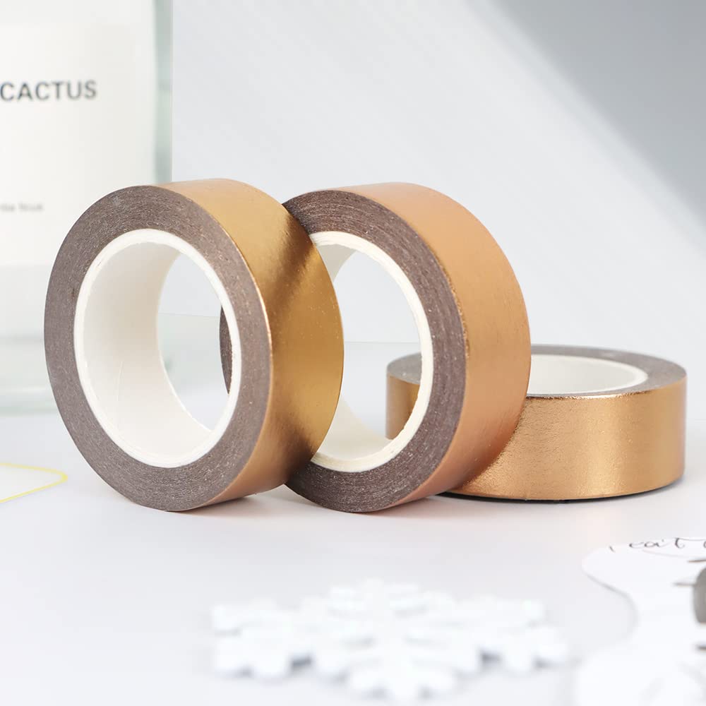 Zestaw 6 rolek litej miedzi, złotej taśmy Washi, 15 mm, szerokość 10 m, długość 10 m, kolorowe, papierowe, samoprzylepne taśmy papierowe, do samodzielnego scrapbookingu, rękodzieła, rękodzieła