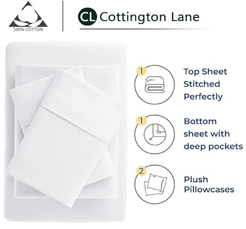 4 Piece Premium Sheet Set-Cotton Bed Sheets Queen Size-100% Cotton-400 Thread Count-16 Inch Deep Pocket Fitted Sheet With Elastic All Around- Soft & Luxurious Hotel Quality Sheets(White) #TOP6