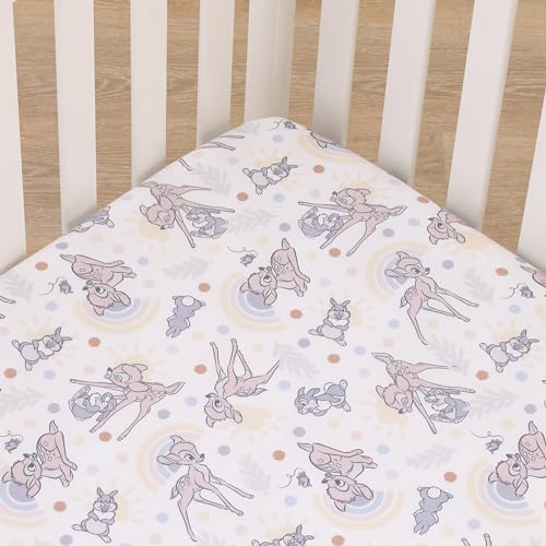 Image of NoJo Disney B is for Bambi Tan, Gray, and White Nursery Fitted Mini Crib Sheet
