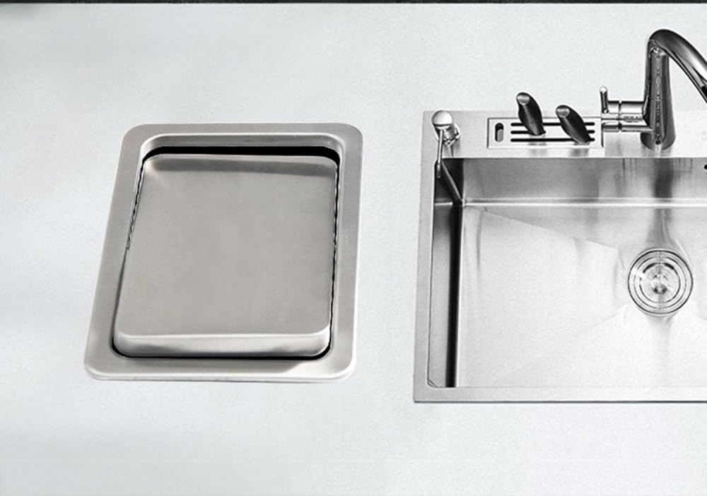 Tapa para Cubo de Basura empotrada en encimera de Cocina, de Acero Inoxidable, con Ojal para Cubo de Basura, Tapa empotrada para Canal de residuos, Tapa con Solapa de Equilibrio, para Cocina