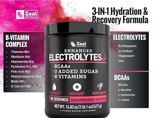 Image of Zeal Electrolyte Powder - 90 Servings | Keto Electrolytes Powder | Zero Sugar, BCAAs, B-Vitamins | Potassium, Zinc, Magnesium | Hydration Powder Recovery Drink | Raspberry Guava
