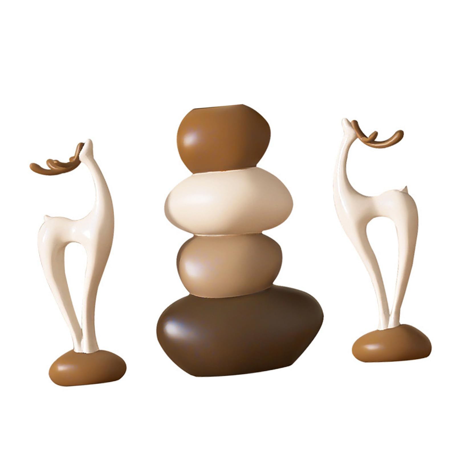 Deer Figurines Reindeers Statues with Stacked Stone Flower Vase Moderns Home Decors Decorative Ornament Collectibles Deer Statues Small Animal Sculptures Stacked Stone Flower Vase Ornament Home Decors