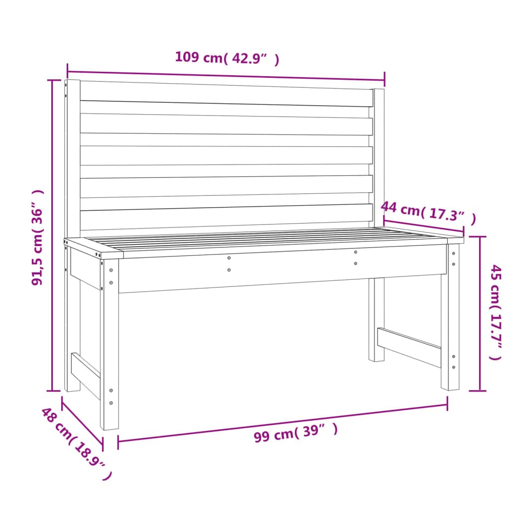 Eleganz Panchina da giardino 109 cm - sedie in legno di pino massiccio, seduta naturale per terrazza e giardino, non trattata, durevole ed ecologica