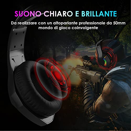 NEEDONE K19 PS4 hoofdtelefoon met kabel en microfoon, voor PC, over-ear, kinderen, gaming headset met microfoon, PS5, Xbox One, Nintendo Switch, Fortnite, computer, laptop, Mac smartphone, stereo basgeluid, RGB - Afbeelding 6