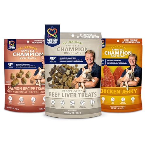 Ernie Els All Natural, Premium Dog Treats Bundle: Chicken Jerky, Freeze-Dried Beef Liver and Salmon, (Pack of 3), Nutritious for Healthy Snacking, Training and Rewards