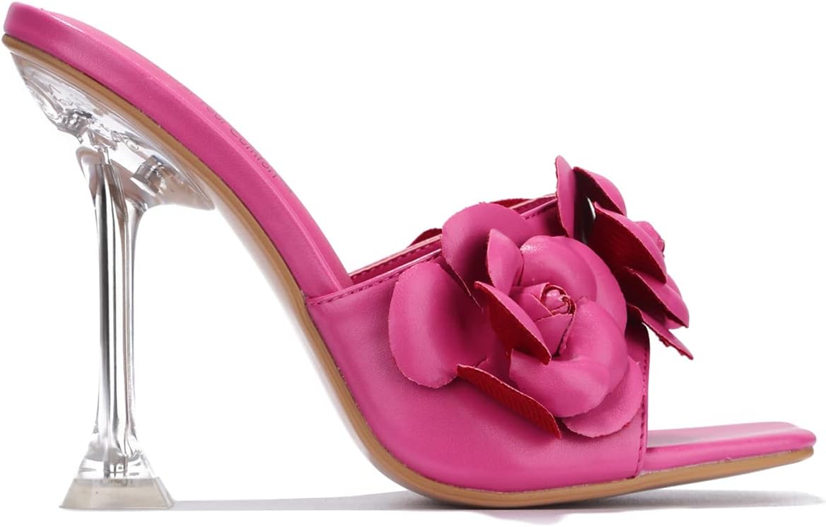 Cape Robbin Lania Sexy High Heels for Women, Clear Square Open Toe Shoes Heels