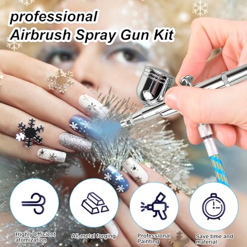 Air Brush 0.3mm Gravity Feed Dual-Action Airbrush Paint Spray Gun Kit Set Airbrush Kit Air Brush Painting Set for Nails Painting Art Craft