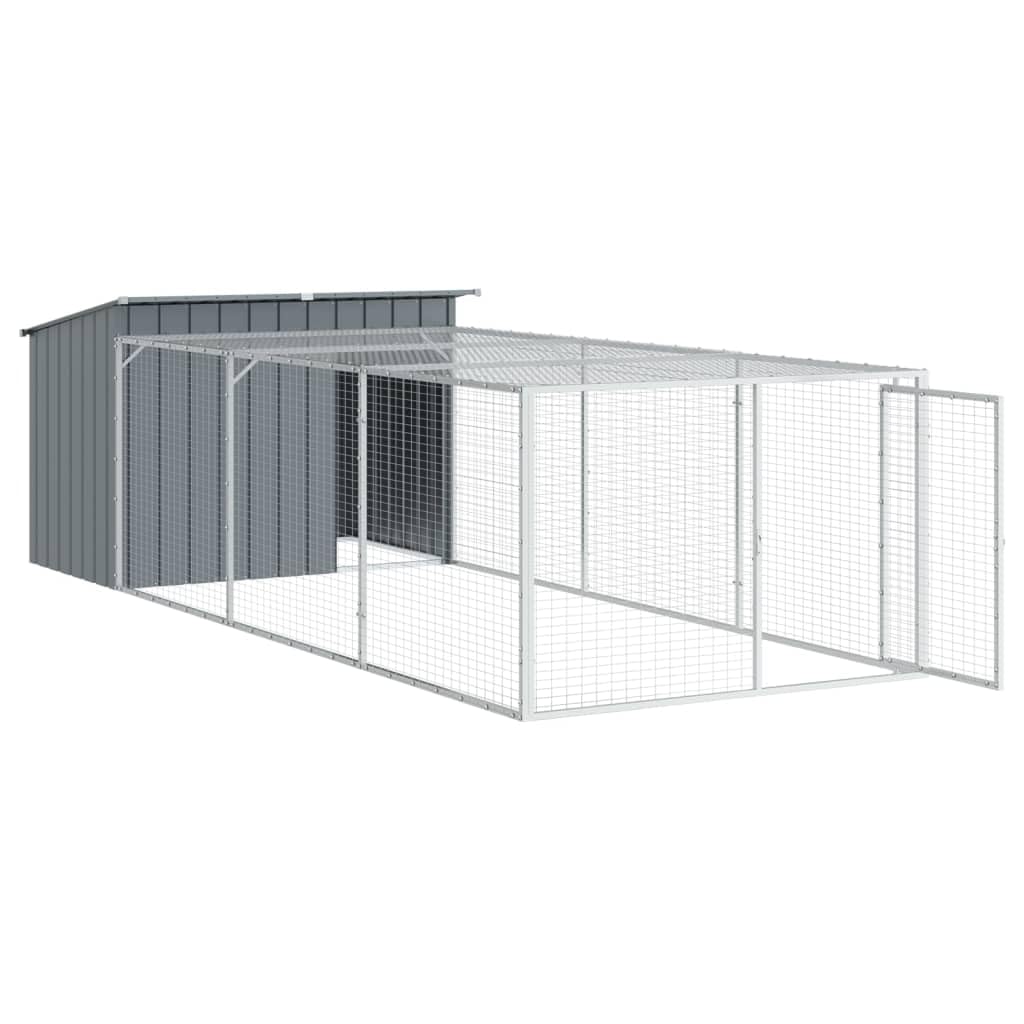 vidaXL Caseta Perros con Corral Acero galvanizado Gris 153x396x110 cm