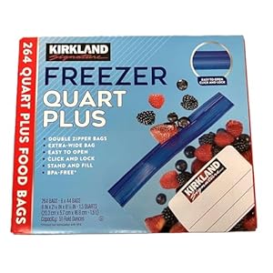 Kirkland Signature フリーザーバッグ, クォート 1.5L, 264枚入り, ダブルジッパー, BPAフリー, 20.3cm x 5..." 