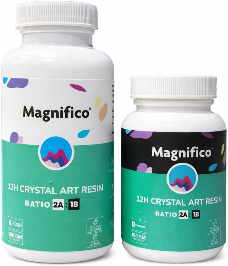 Magnifico 12H Resin | Clear UV-Resistant Epoxy Resin Art Kit (2:1), Crystal Clear, High Gloss, Protective Coating for Wood, Artwork, Furniture, Durable Finish (300 GR)