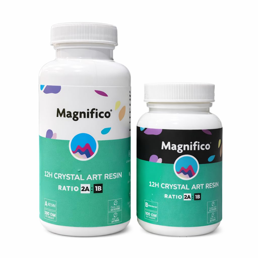 Magnifico 12H Resin | Clear UV-Resistant Epoxy Resin Art Kit (2:1), Crystal Clear, High Gloss, Protective Coating for Wood, Artwork, Furniture, Durable Finish (300 GR)