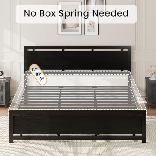 Image of LIKIMIO California King Bed Frame with Headboard and Footboard, Metal Strong Supports, Easy Assembly, Noise-Free, No Box Spring Needed, Black