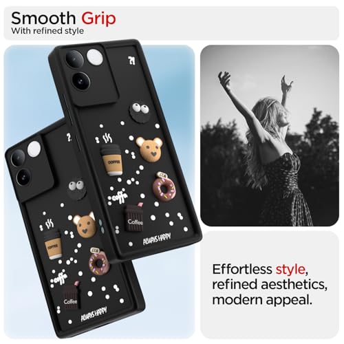 Image of Pikkme Back Cover for iQOO Z7 Pro 5G | Cute Fun Cartoon 3D Bear Silicone Full Body Protection Bumper Case (Black)