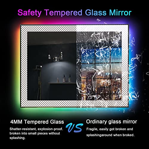 Snowdool 84X32 Black Framed Led Bathroom Mirror With Rgb Lights, Anti-Fog Smart Mirror Bathroom, Dimmable Lighted Bathroom Vanity Mirror, 8 Rgb Colors, Horizontal/Vertical (Rgb Backlit + Front Light) #TOP6