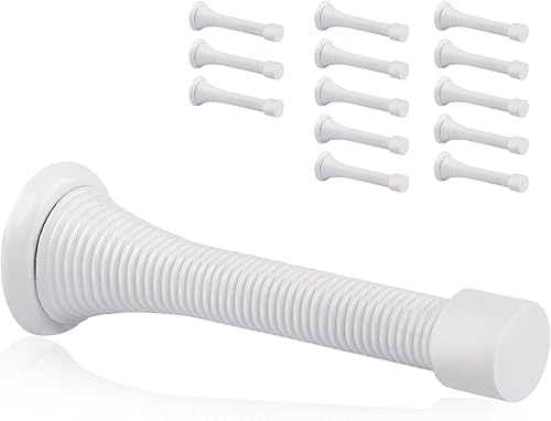 Miniatura 44 de Paquete de 6 topes de resorte para puerta, color blanco, 3-1/4 pulgadas, flexibles con puntas de parachoques de goma blanca