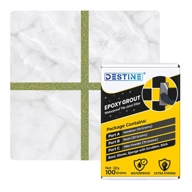 Image of DESTINE Epoxy Grout for Tiles (110 Colours)(100 g), Waterproof Joint Filler, Crack Filler, Tiles Gap Filler, Stain Free, Acid & Chemical Resistance Epoxy Grout (Steel Grey [Gold Glitter])