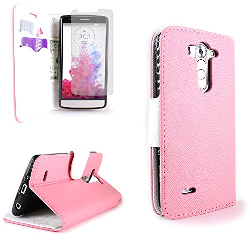 Carryall Series by CoverON LG G3 Vigor Wallet Pouch Flip Stand Case Heavy Duty Light Pink/White Protective Cover with Inner TPU Shell + Screen Protector for LG G3 Vigor (Will Not Fit LG G3)