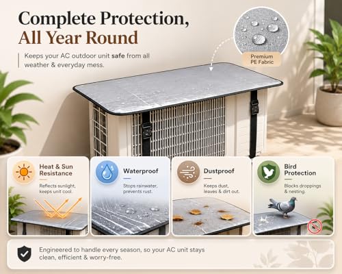 Image of AC Outdoor Unit Protector | Split AC Compressor Cover | Outdoor AC Unit Sun Protector | Waterproof AC Sun Shade Cover for All AC Brands | Dust, Heat & Bird Dropping Protection