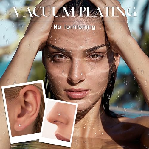 Jstyle Hypoallergenic Nose Rings 18G 20G Surgical Stainless Steel Nose Rings Studs Cubic Zirconia Nose Ring Labret Nose Piercing Jewelry for Women Men 1.5mm 2mm 2.5mm 3mm4