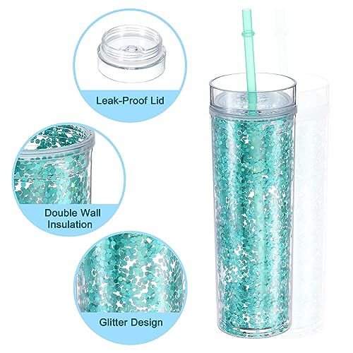 uxcell Skinny Acrylic Tumbler with Lid and Straw, 16 Oz Double Wall Cups for Ice Coffee, Shiny Travel Tumblers for Birthdays Gifts, Customization (Sky Blue) - Image 3