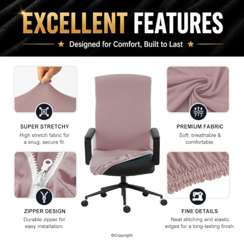 Image of Elastic Computer Chair Cover with Durable Zipper - Protective Removable Washable Universal Office Desk Chair Seat Slip Cover - Stretchy Soft Anti-dust Desk Chair Seat Protector for Dogs, Cats, Pets