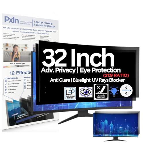 Image of Pxin Phoenix Innovations 32 Inch (21:9) Curved Monitor Privacy Screen Filter - NO Eye Strain | Anti-Blue Light + Anti-Glare | Privacy Screen Protector