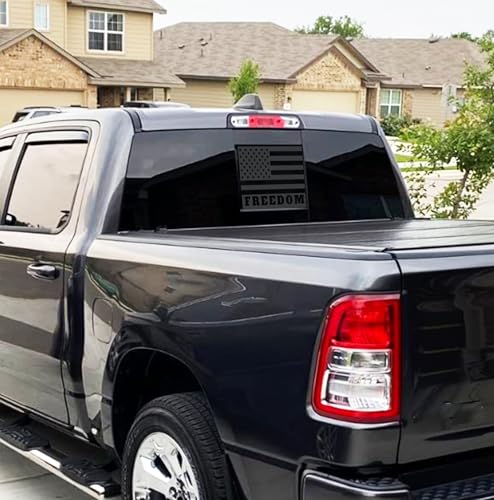 Image of Xinghe for Ford F150 F250 F350 2015-2023, Rear Middle Window American Flag Decals, Matte Black USA Flag Decal for Truck Back Window, for Ford Raptor 2015-2023 Accessories (Black Freedom)
