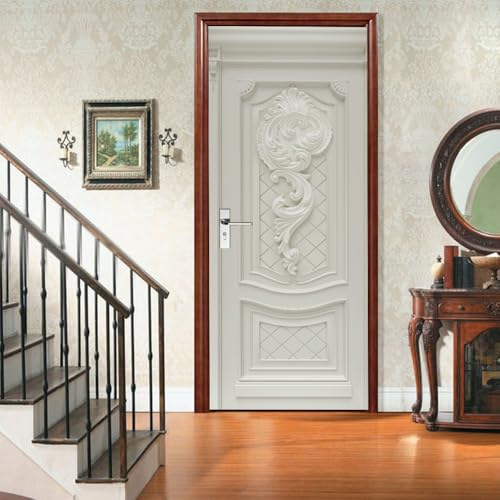 Vinilo Decorativo 3D DiseñO De Relieve 3d Papel Pintado Puerta Mural Autoadhesivo Impermeable Blanco Puerta Pegatina para Baño, Cocina, Sala y Dormitorio Pegatina de Puerta 83x204 cm