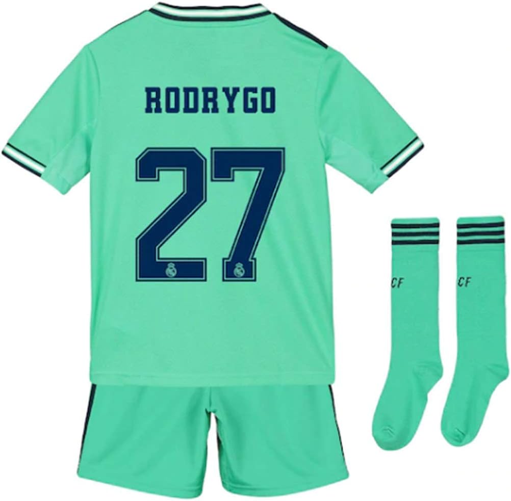 Rodrygo #27 2019-2020 Real Madrid Kids/Youths Third Soccer Jersey/Short/Socks Colour Green