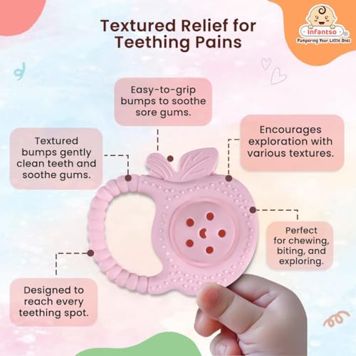 Image of Infantso Soft Rattle Silicone Teether for Baby Teething, Rattle Toy for 0-12 Months, BPA Free Silicone Soothing Baby Teether | BPA Free, Food Grade Soft & Safe Gum Relief Toy