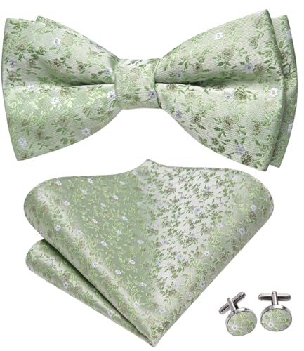 Image of Hi-Tie Bow Ties for Men Pre-Tied Pocket Square with Cufflinks Mens Bowtie Sets for Wedding Formal Party