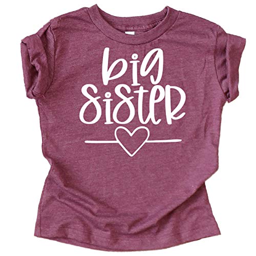 Olive Loves Apple Big Sister Heart Sibling Reveal T-Shirt for Baby and Toddler Girls Sibling Outfits Vintage Burgundy Shirt