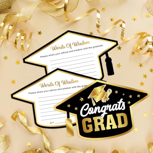 Image of M AMFEOV Graduation Card Box with Cards, 51Pcs Grad Party Decorations with 50Pcs Graduation Cap Advice Cards and 1Pc Black Congrats Grad Card Box for Class of 2026 Graduation Party Supplies