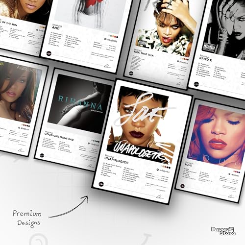 Image of Thepaper9store Pack of 8 - Rihanna Music Album Art Wall Posters (8.4 x 12 Inch) Adhesive Tape Included | Aesthetic Wall Decor for Bedroom, Living Room, Office