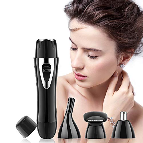 Women Hair Remover 4 in 1 USB Rechargeable Facial Hair Removal Painless Waterproof Eyebrow Razor Nose Trimmer Ladies Electric Body Shaver(Black)