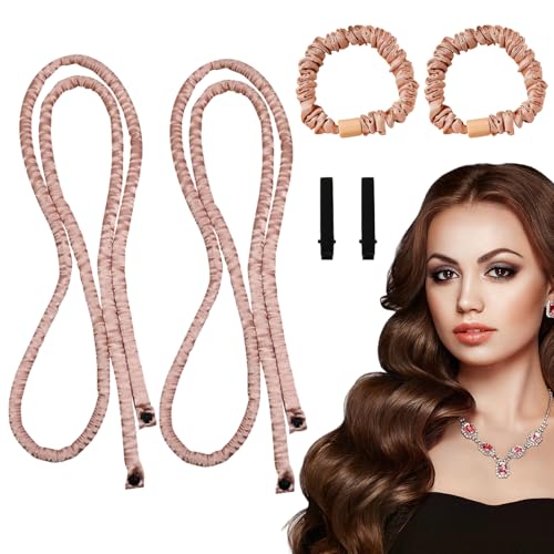 Rizos sin calor, sin calor, para todo tipo de cabello, rizos para todo tipo de cabello, rizos durante la noche, juego de rulos durante la noche para cabello largo y medio, incluye 2 Scrunchies y 2