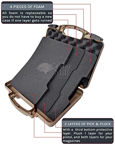 Cedar Mill Fine Firearms Professional Display Package - Tsa Approved Hard Gun Pistol Case- Desert Tan And Customizable Eva Foam - Compatible With Glock Foam #TOP5