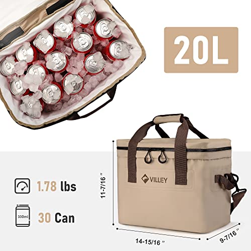 VILLEY-Cooler-Bag-30-Cans-Insulated-Soft-Cooler-Bag-Large-Beach-Cooler-with-Removable-Shoulder-Strap-Keep-ColdKeep-FreshKeep-Warm-Portable-Soft-Sided-Cooler-for-Camping-Trip-Picnic-20L