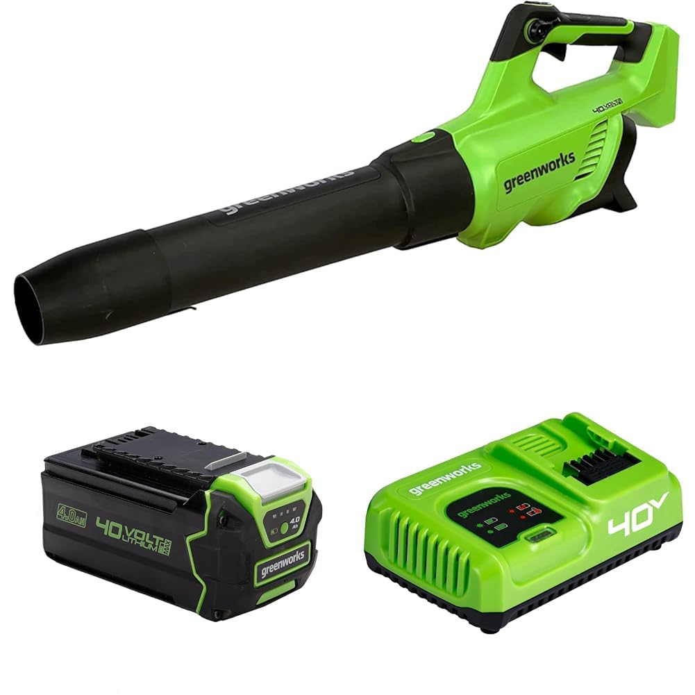 Greenworks 40V Soffiatore Foglie Assiale a Batteria con Motore Brushless, 210km/h, 15,6m³/min, Batterie da 4Ah e Caricabatterie