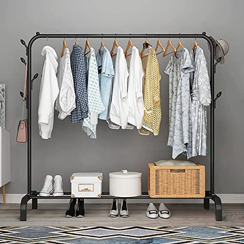 Image of Owme Heavy Duty Clothes Drying Rack with Wheels | 1 Tier Double Pole Garment Rack | Laundry Drying Stand for Balcony | Cloth Hanging Stand | Indoor Outdoor Drying Rack for Clothes - POLE BLACK